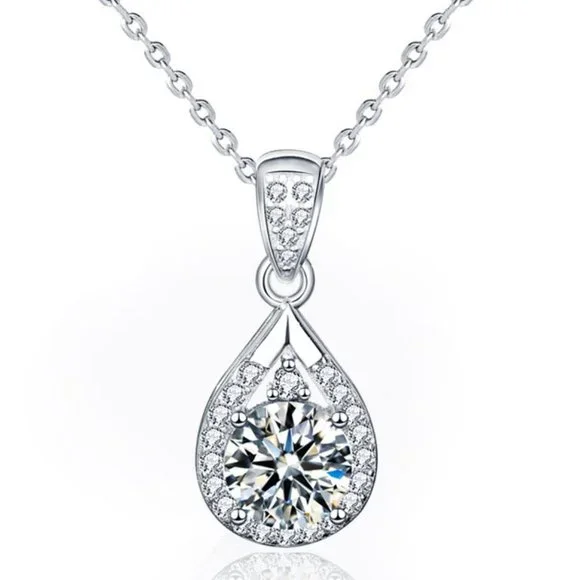 Certified 1ct. t.w. Diamond Moissanite Waterdrop Necklace NEW - Picture 1 of 9